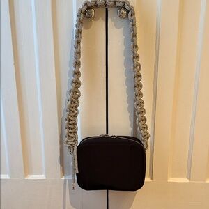 Kara Nylon Black Bag with Braided Rhinestone Strap